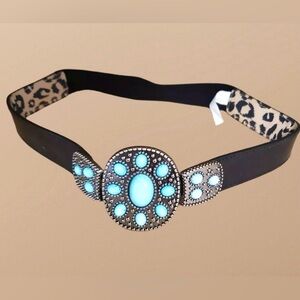 Betsey Johnson Turquoise Buckle Western Stretch Elastic Waist Belt Size M/L